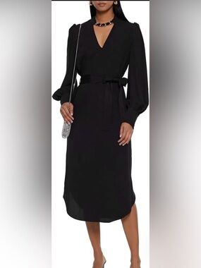 ZIMMERMANN ESPIONAGE
CHAIN DRESS BLACK Long-Sleeve Tie-Waist Midi Dress SZ 6
